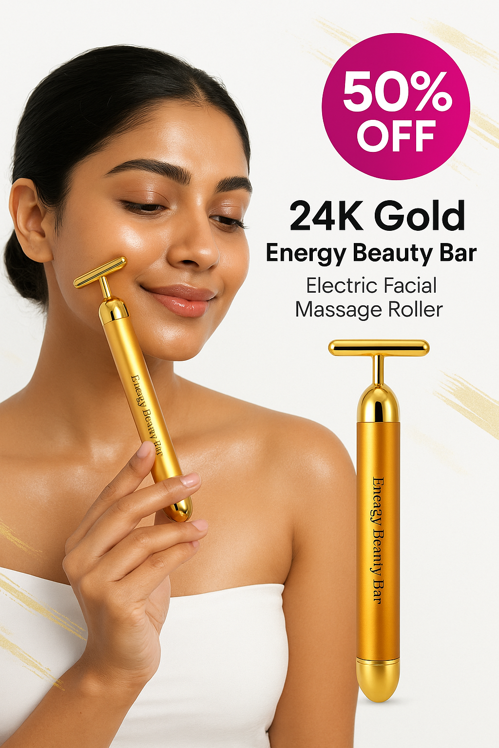 24K Gold Energy Beauty Bar Electric Facial Massage Roller BEST SELLER