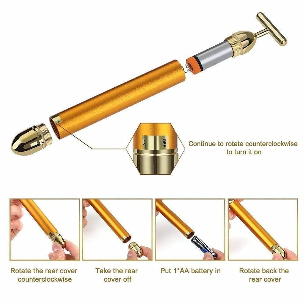 24K Gold Energy Beauty Bar Electric Facial Massage Roller 0jyzfu-7t